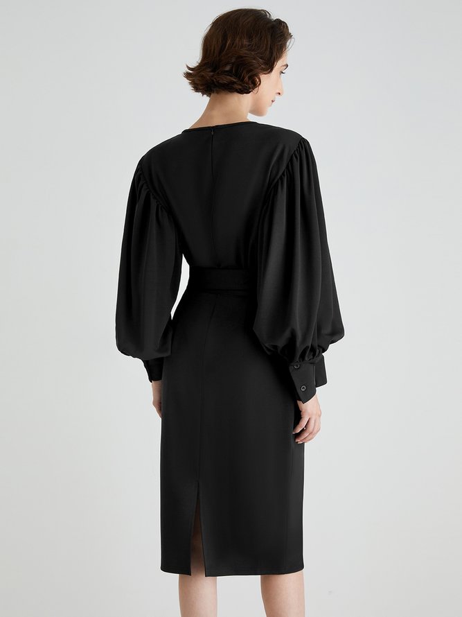Robes Plaine Automne Élé Manches Lanterne Naturel Coupe régulière Manches longues Col rond S-Line pour Femme