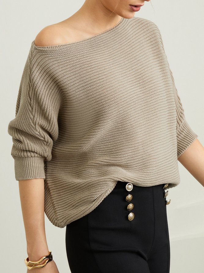 Pull uni Automne Urbain Acrylique Micro-élasticité Quotidien Ample Demi-manches Régulier pour Femme