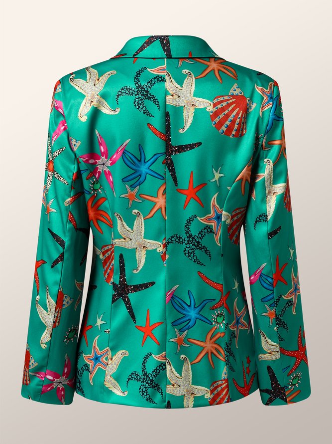 Blazer Femme Automne Urban Marine Life Naturel Pas d'élasticité Quotidien Manches longues Col à revers Autres