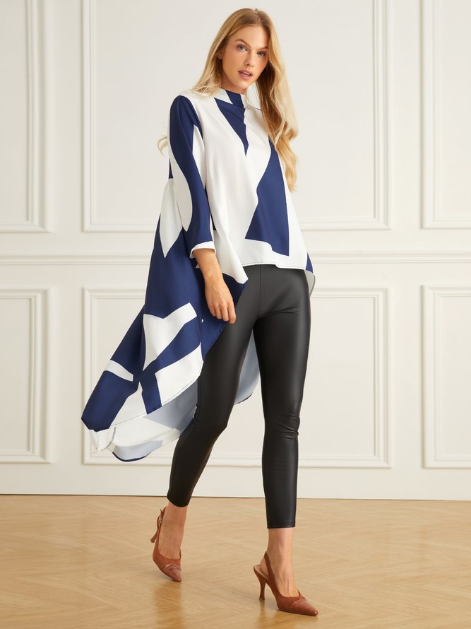 Blouse Abstrait Automne Urbain Col Montant Quotidien Manches Longues Mi-long Régulier Régulier Taille pour Femmes