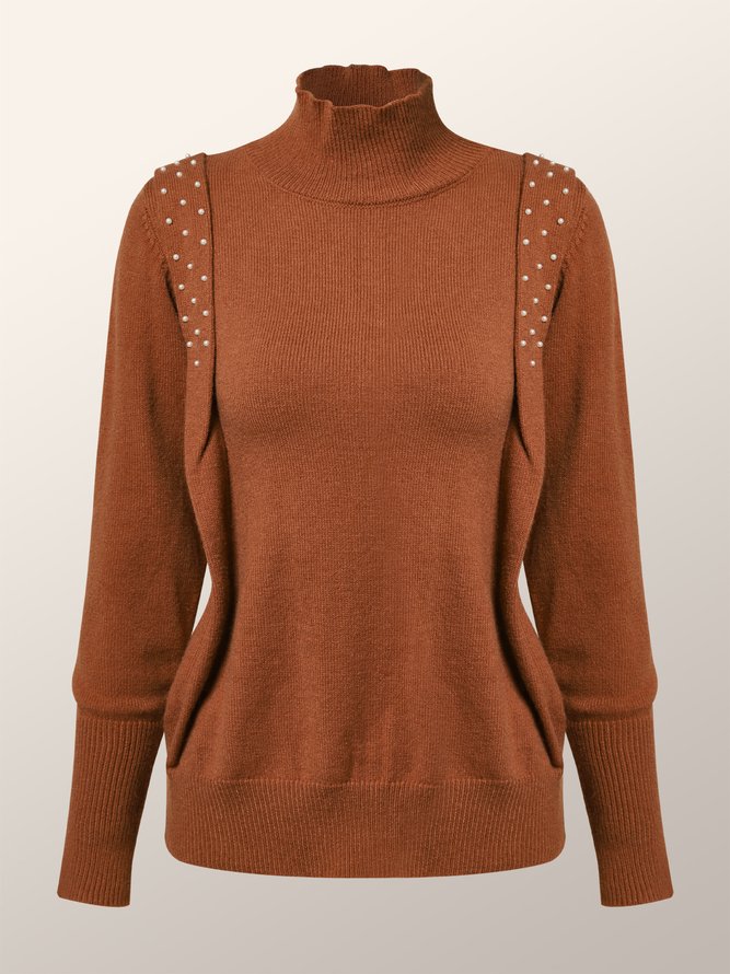 Pull Femmes Plain Hiver Élégant Acrylique Poids lourd à Haute Élasticité Coupe Régulière Pull-over Manches Longues