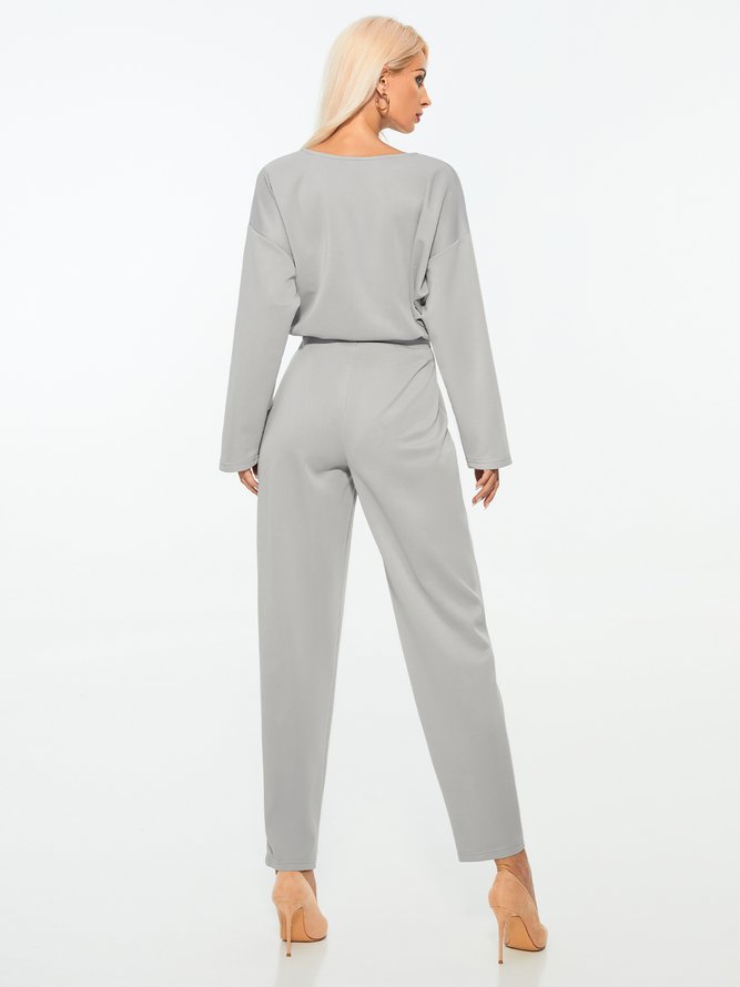 Ensembles de deux pièces Plaine simple Automne Polyester Quotidien Col rond Haut avec pantalon H-Line Régulier pour femme