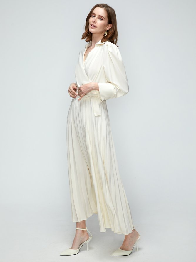 Robes Femmes Plain Automne Élégant Polyester Taille Haute Non Élasticité Ligne X Col de Chemise Régulier Taille