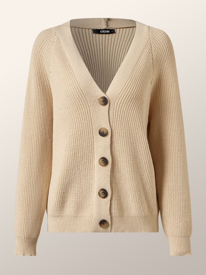 Pull Manteau Décontracté Plain Automne Col V Acrylique Naturel Ample Manches Longues Régulier pour Femmes