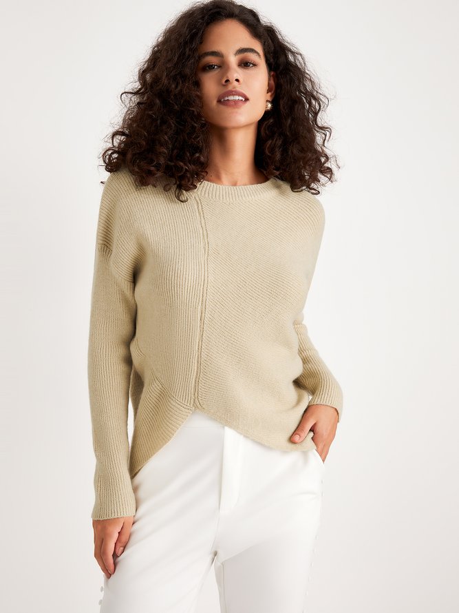 Pull Femmes Plain Simple Automne Quotidien Ample Manches Longues Col Rond Régulier Droit
