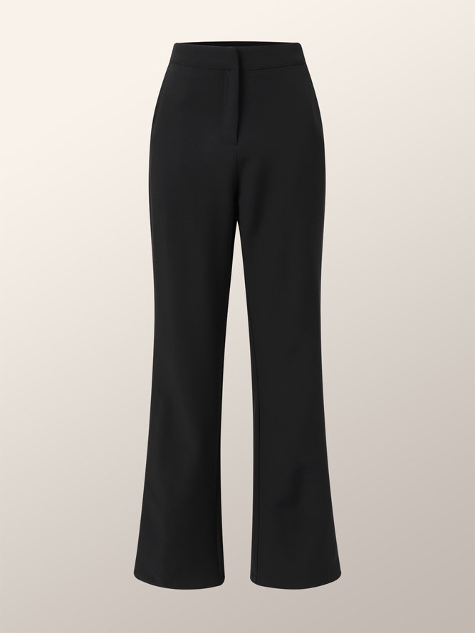 Mode Pantalons Plain Automne Urbain Polyester Taille Haute Micro-Élasticité Pantalon droit H-ligne Régulier pour Femmes