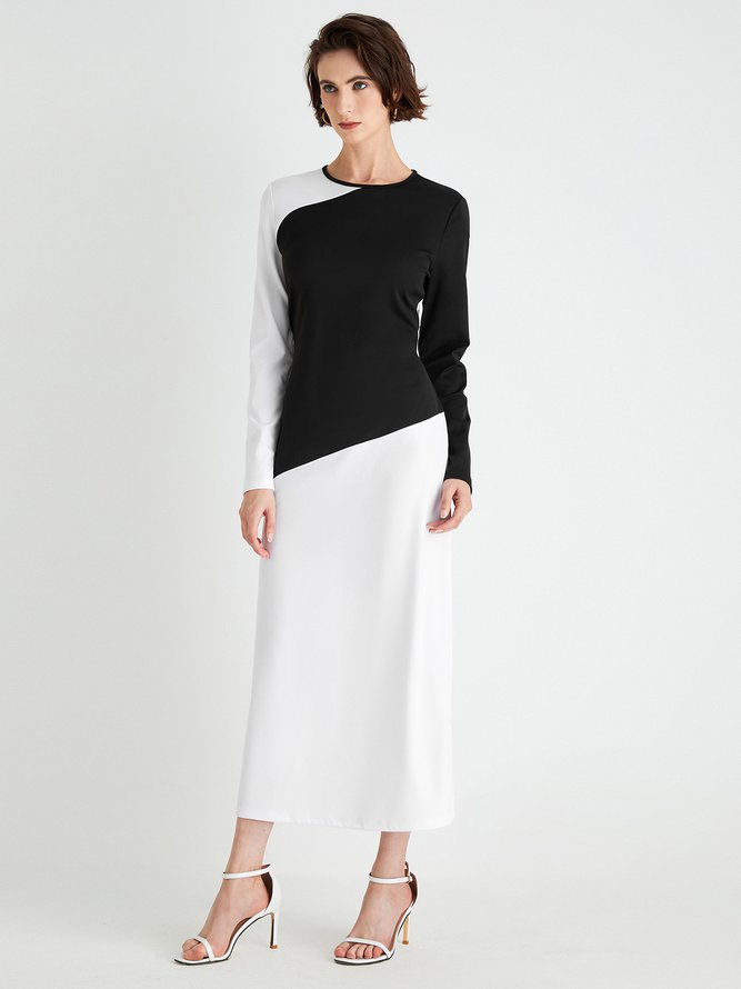 Col Rond Mince Adapté Bloc de Couleur Robe
