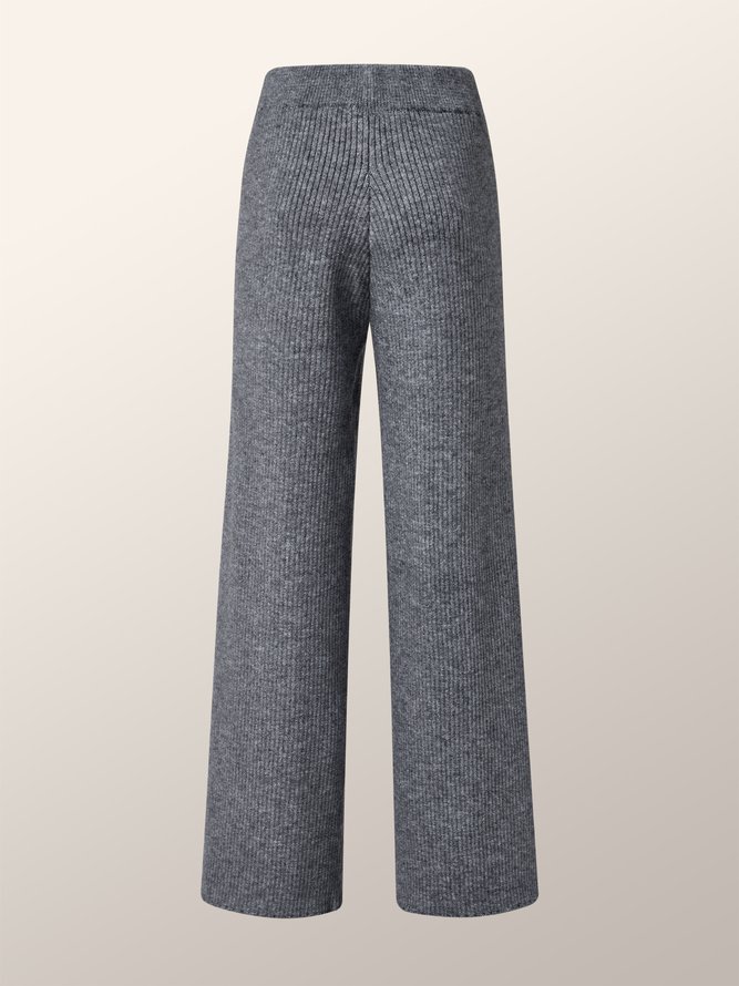 Mode Pantalons Plain Hiver Urbain Polyester à Haute Élasticité Quotidien Ample Pantalon droit Régulier pour Femmes