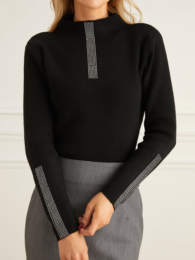 Pull Femmes Plain Printemps Élégant Poids lourd à Haute Élasticité Quotidien Serré Manches Longues Col Rond