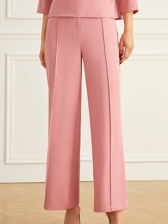 Mode Pantalons Plain Simple Automne Polyester Taille Haute Micro-élasticité Quotidien Régulier Régulier Taille pour Femmes