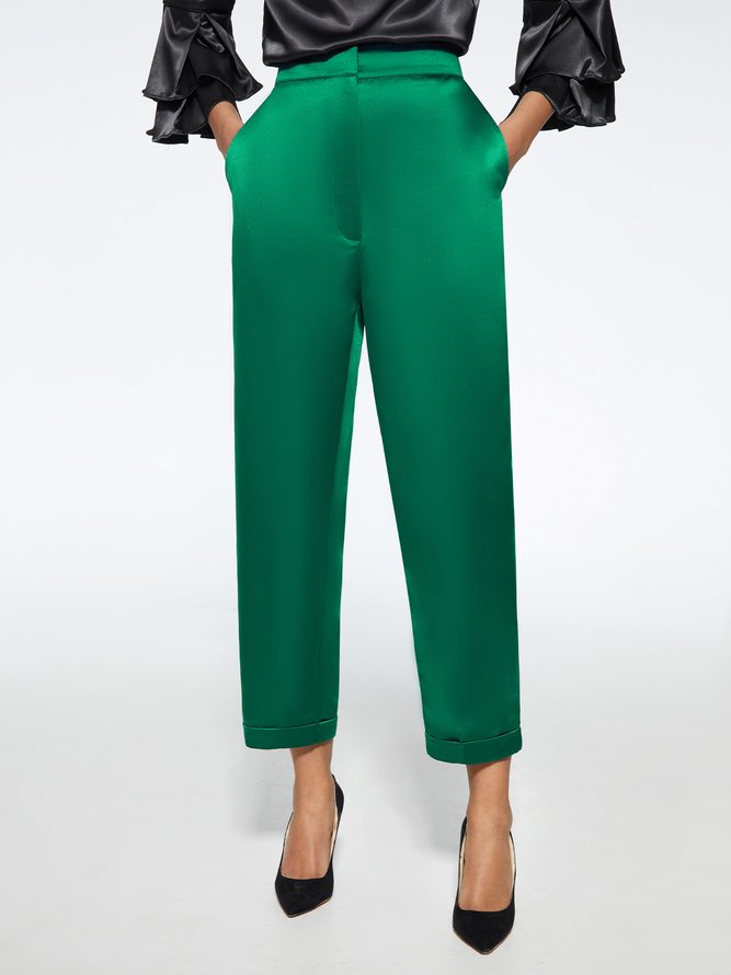 Mode Pantalons Femmes Plain Automne Urbain Satin Zip Aucune élasticité Quotidien Corsaire Régulier