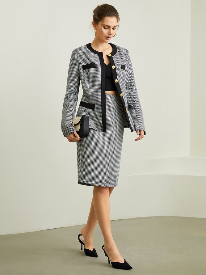 Jupe Femme Pied De Poule L'automne Urbain Taille Haute Pas D'élasticité Quotidien Regular Fit Enveloppant Regular