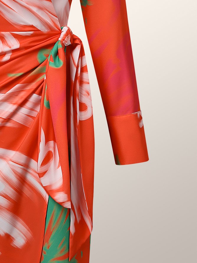 Robes Floral Automne Vacances Micro-élasticité Coupe Régulière S-Ligne Régulier Vacances Col de Chemise pour Femmes