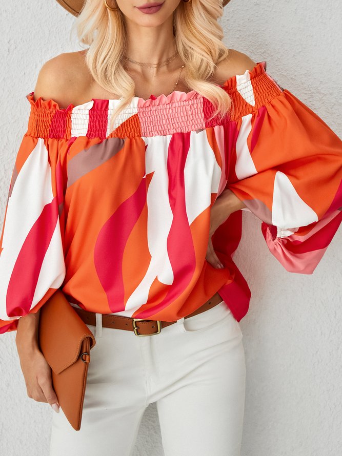 Vacances Bloc de Couleur l'Encolure Bateau Ample Manches Longues Top