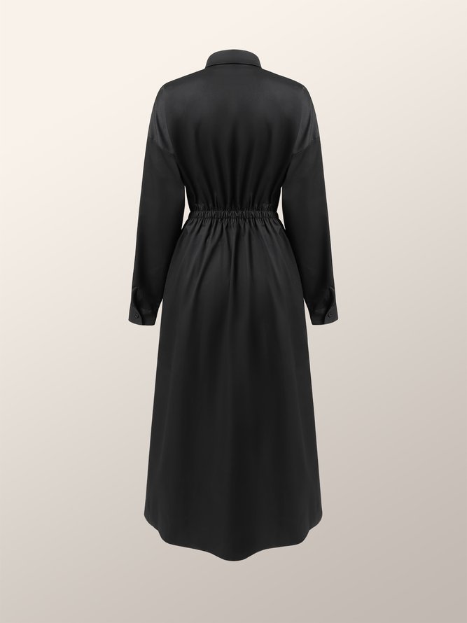 Robes Plain Simple Automne Polyester Regular Fit Navette Midi Trois Quarts Chemise Robe pour Femme