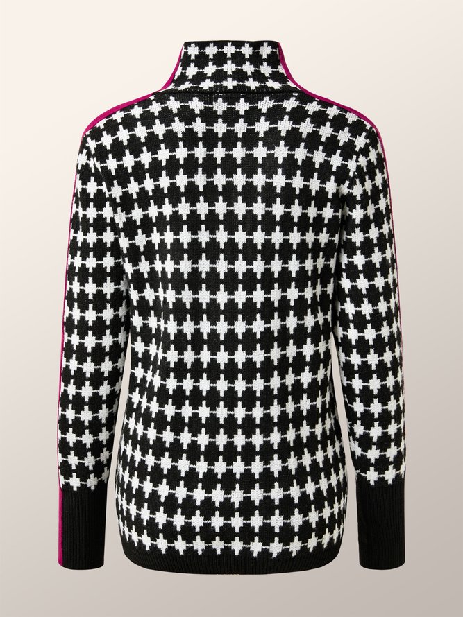 Pull Pied-de-poule Hiver Urbain Acrylique Poids lourd Quotidien Ample Manches Longues Col Roulé pour Femmes