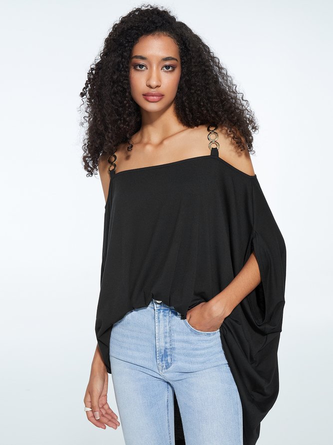 Hauts Plaine Automne Urbain Polyester Sans élasticité Quotidien Mancherons Epaule Dénudée H-Line pour Femme