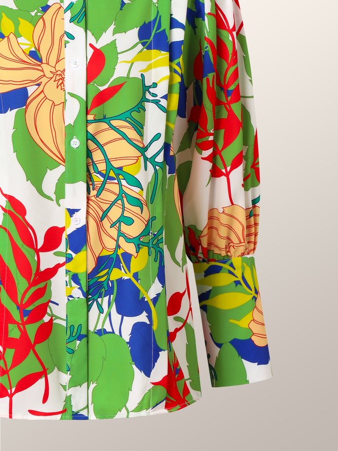 Chemisier Floral Automne Urbain Sans Élasticité Lâche 1 * Haut Manches Longues Régulier Régulier pour Femme