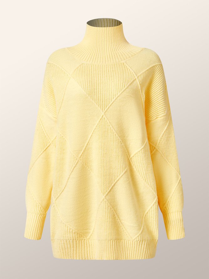 Pull Femmes Plain Hiver Simple Polyester à Haute Élasticité Ample Manches Longues Col Roulé Régulier