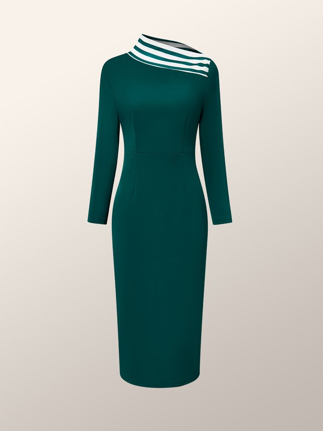 Robes Femmes Plain Automne Élégant à Haute Élasticité Taille Moyenne Asymétrique Manches Longues S-Ligne Régulier