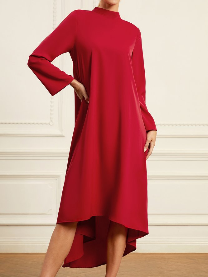 Robes Femmes Plain Simple Automne Col Montant Quotidien Coupe Régulière Mi-longue A-Ligne Régulier