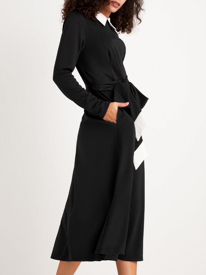 Femmes Bloc de Couleur Automne Élégant Micro-élasticité Coupe Régulière Mi-longue Manches Longues Régulier Régulier Taille Robes