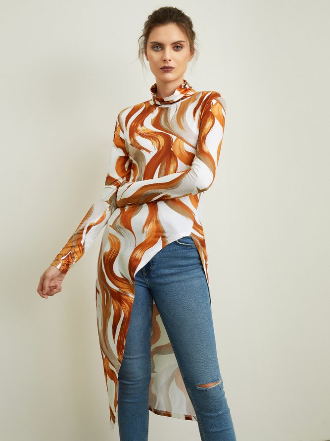Hauts Abstrait Automne Urbain Quotidien Regular Fit Manches longues Col roulé X-Line Regular pour Femme