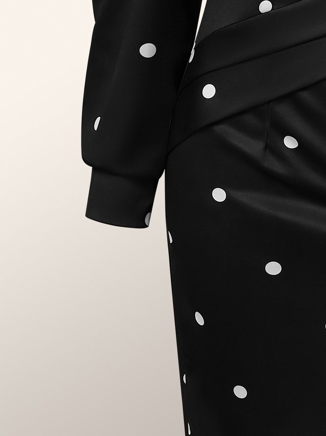 Robes Pois Polka Automne Urbain Taille Haute Micro-élasticité 1 * Robe Col Rond Régulier Régulier Taille pour Femmes