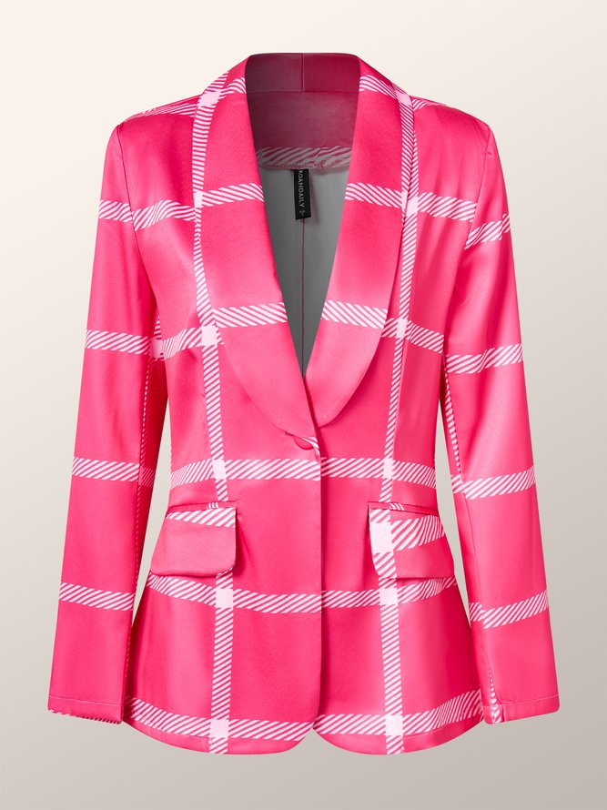 Tartan Automne Élégant Polyester Non Élasticité Quotidien Ligne X Régulier Régulier Taille Blazer pour Femmes