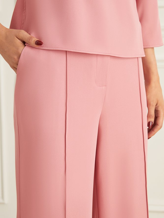 Mode Pantalons Plain Simple Automne Polyester Taille Haute Micro-élasticité Quotidien Régulier Régulier Taille pour Femmes