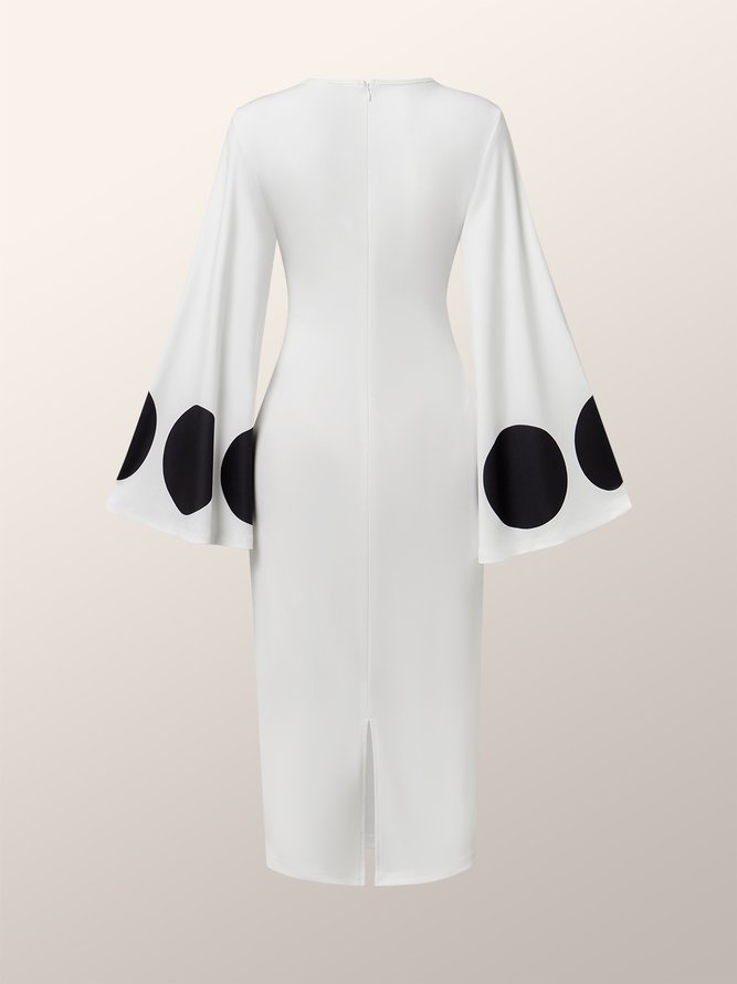 Robes Femmes Pois Polka Automne Élégant Polyester Naturel Coupe Régulière Mi-longue Manches Longues Hanche Jupe