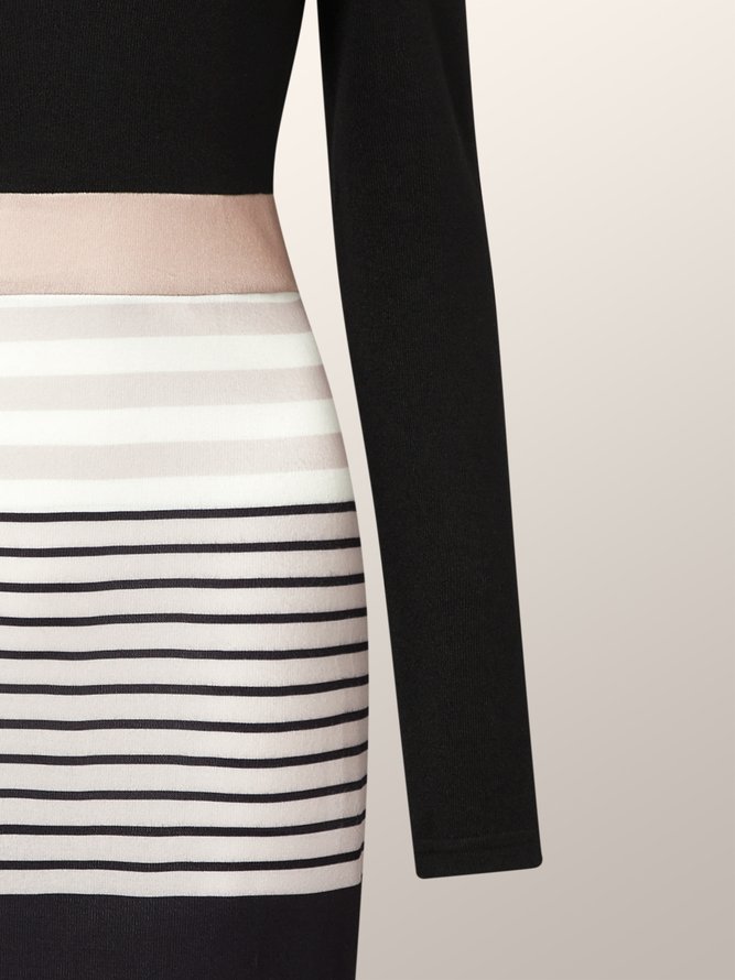 Robes Femmes Rayé Hiver Urbain Naturel Mi-longue Col Roulé S-ligne Régulier Jupe hanche