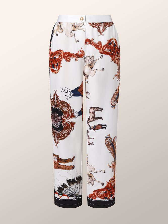 Pantalon de mode abstrait automne urbain polyester taille haute sans élasticité coupe régulière t-line régulier pour les femmes