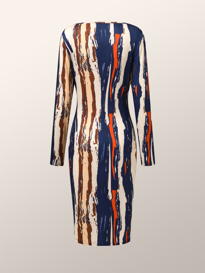 Robes Femmes Géométrique Hiver Élégant Quotidien Serré Mi-longue Col Rond S-ligne Régulier