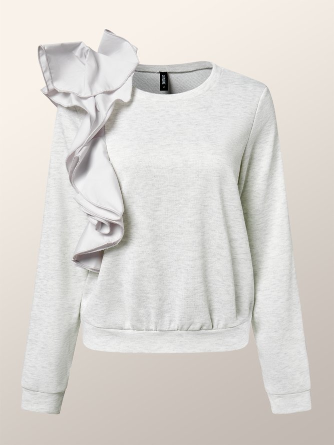 Sweat-shirts Femmes Plain Automne Urbain Polyester Ample Manches Longues Régulier T-ligne Élasticité moyenne
