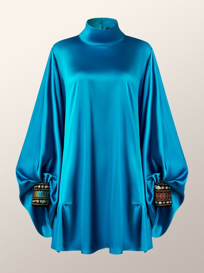 Manchon de Lanterne Plain Col Roulé Mini Robe