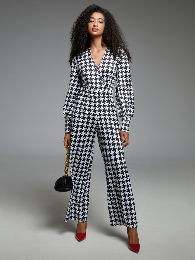 Combinaison & Salopette Pied-de-poule Été Urbain Polyester à Haute Élasticité Quotidien Taille Moyenne S-Ligne Col mi-ouvert pour Femmes