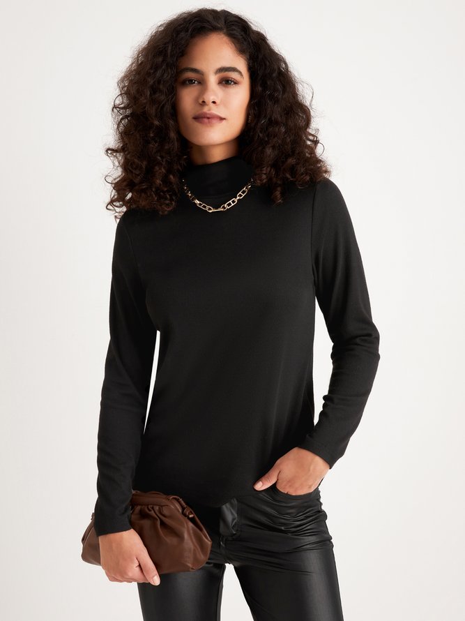 Tops Femmes Plain Simple Automne Polyester Quotidien Manches Longues Col Roulé Régulier S-Ligne