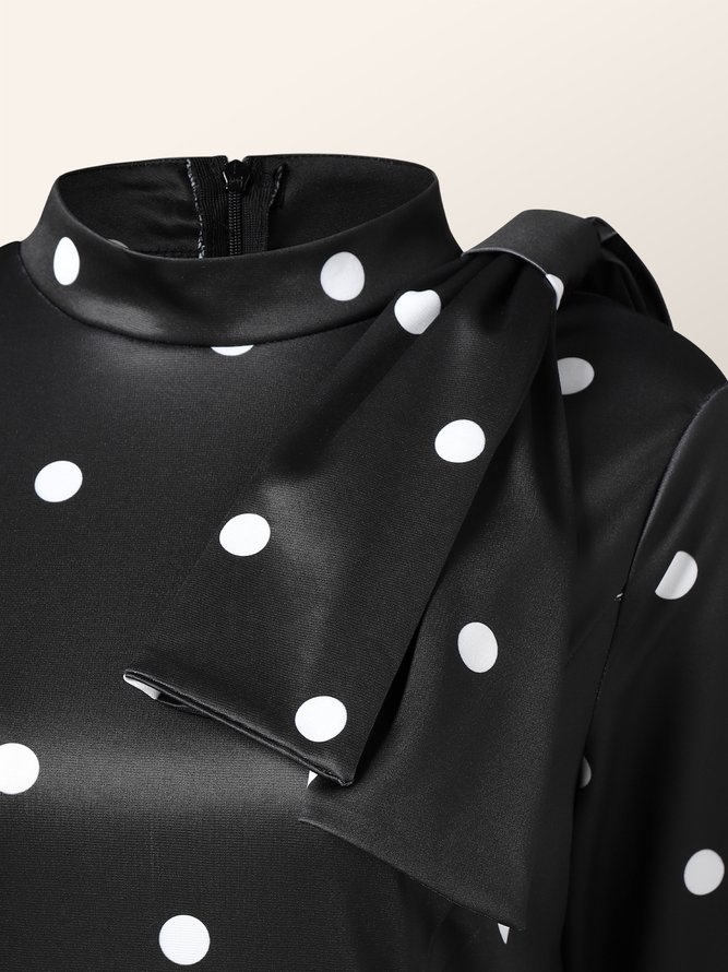 Robes Femmes Polka Dots Automne Élé Col Montant Haute Élasticité Regular Fit Trois Quarts X-Line Regular