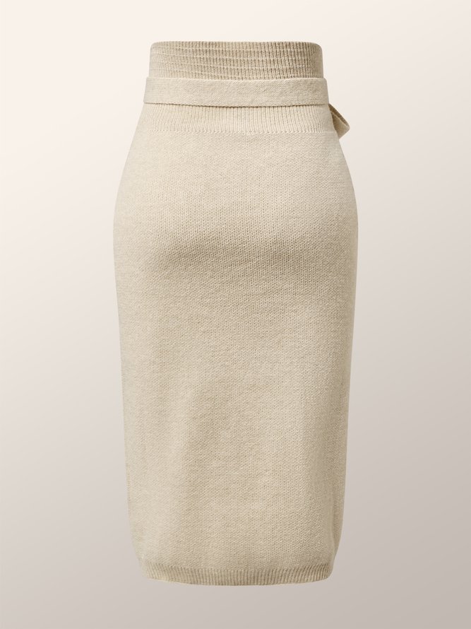 Jupe Femmes Plain Automne Élégant Acrylique à Haute Élasticité Coupe Régulière Mi-longue Taille Moyenne H-ligne