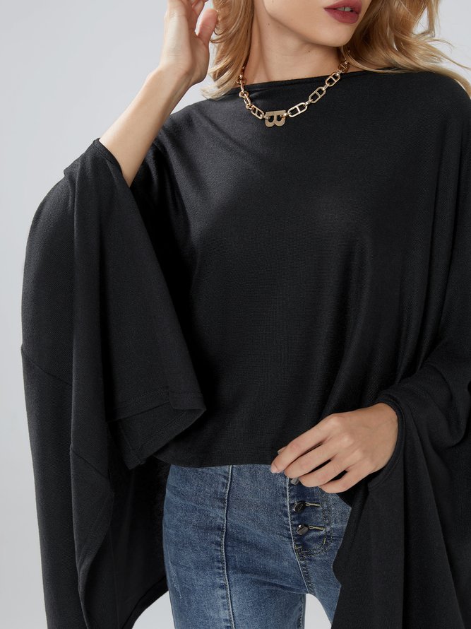 Tops Femmes Plain Simple Automne Micro-élasticité Quotidien Manches 3/4 Col Rond Régulier Régulier Taille