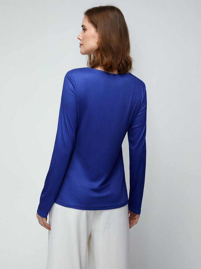 T-Chemise Abstrait Automne Urbain Polyester à Haute Élasticité Serré Manches Longues Régulier Régulier pour Femmes