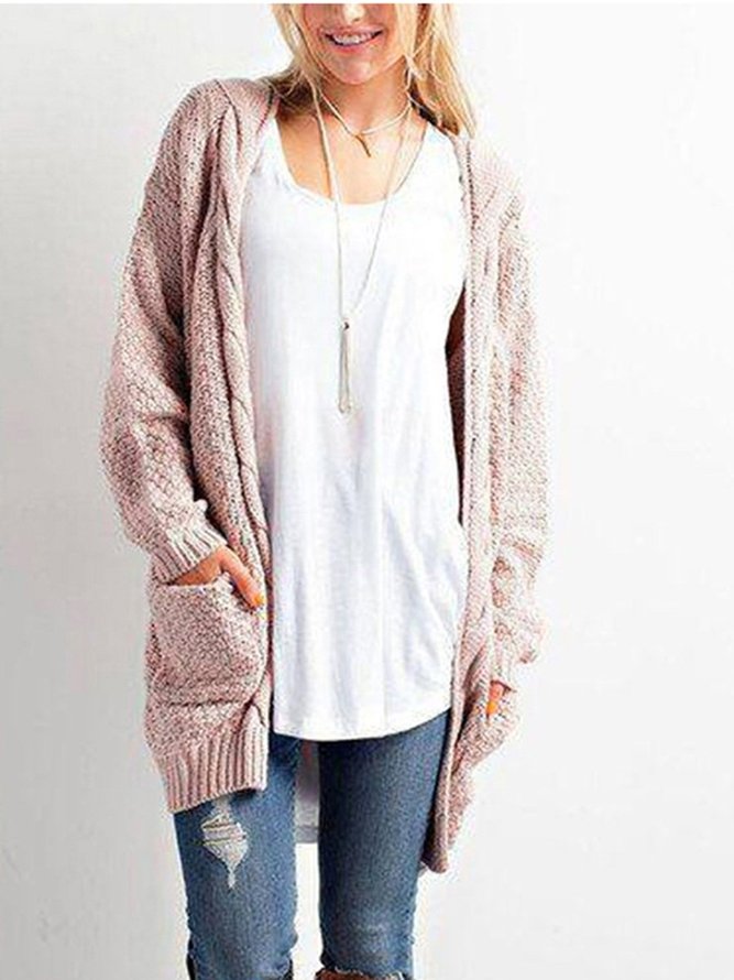 Maxi Cardigan & Pull Tricotés Mi-Longs Unicolores avec Poche