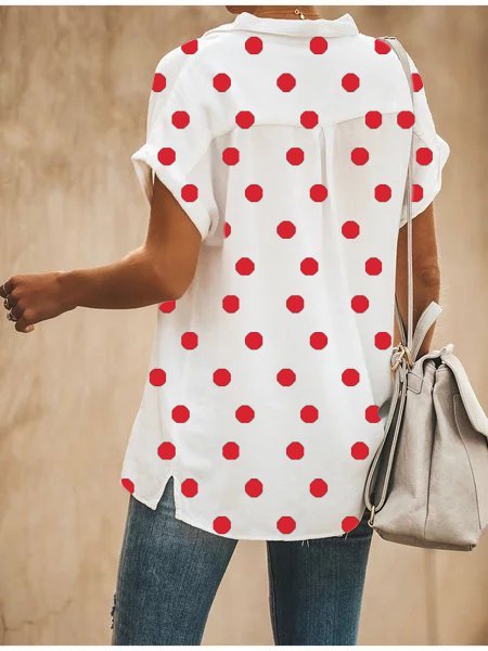 Blouse Pois Polka Décontracté Été Polyester Col de Chemise Aucune élasticité Manches Courtes Ample Régulier pour Femmes