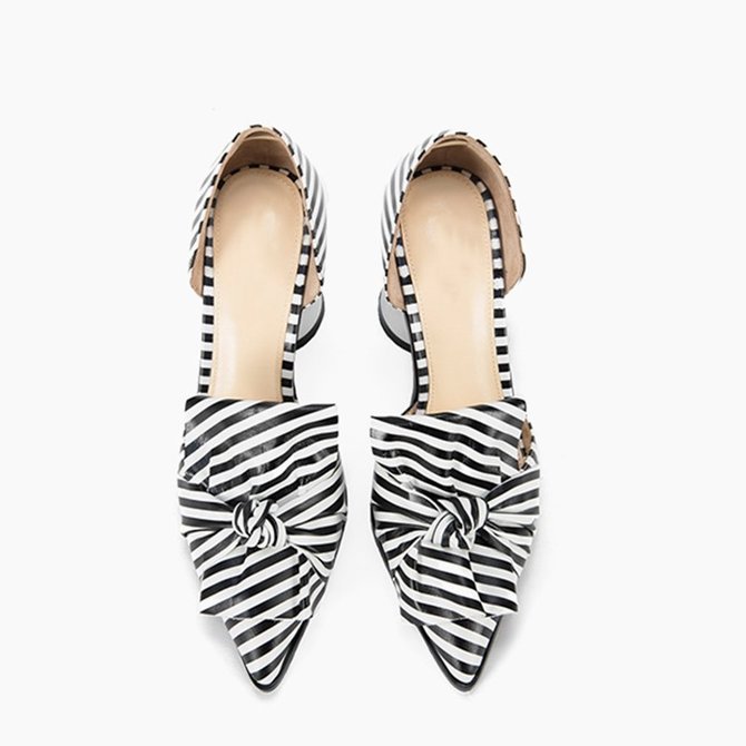 Chaussures Douces à Rayures et à Bout Pointu avec Noeud Papillon pour Fête
