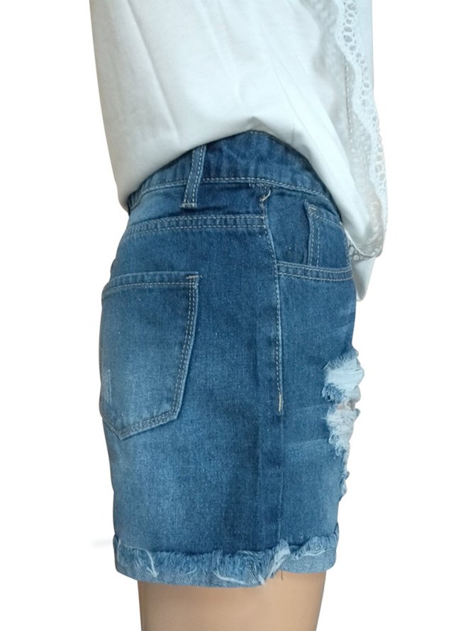 Pantalons Bleus Déchirés Décontractés en Toile de Jean
