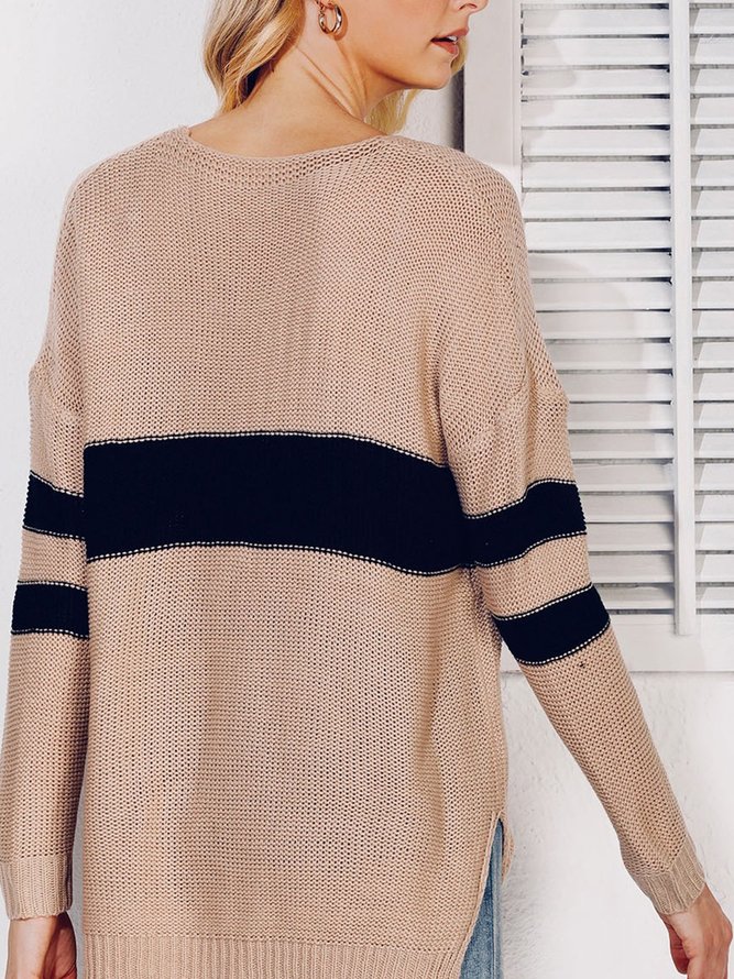 Pull Droit Décontracté à Manches Longues et à Col V