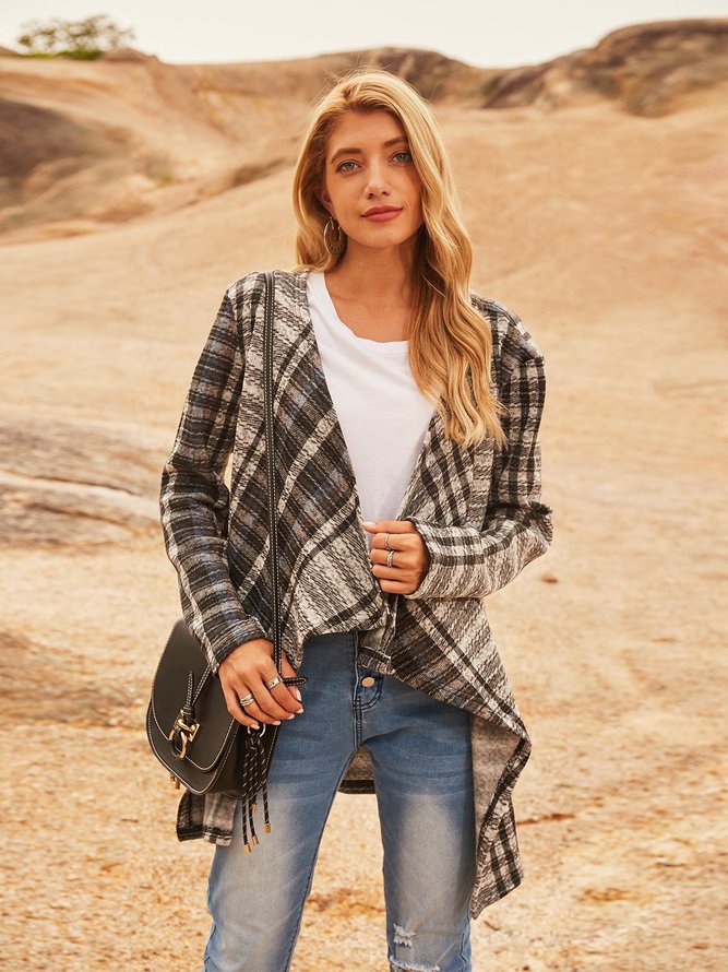 Gris à Panneaux en Mélangé de Coton Manches Longues Blouson