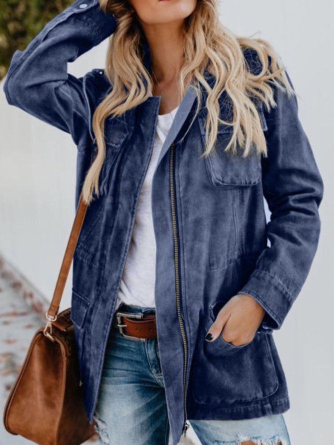 Décontracté Unicolore Manches Longues Blouson