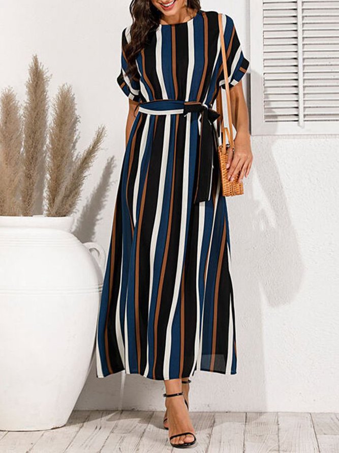 Robe Élégante à Col Rond et à Manches Courtes